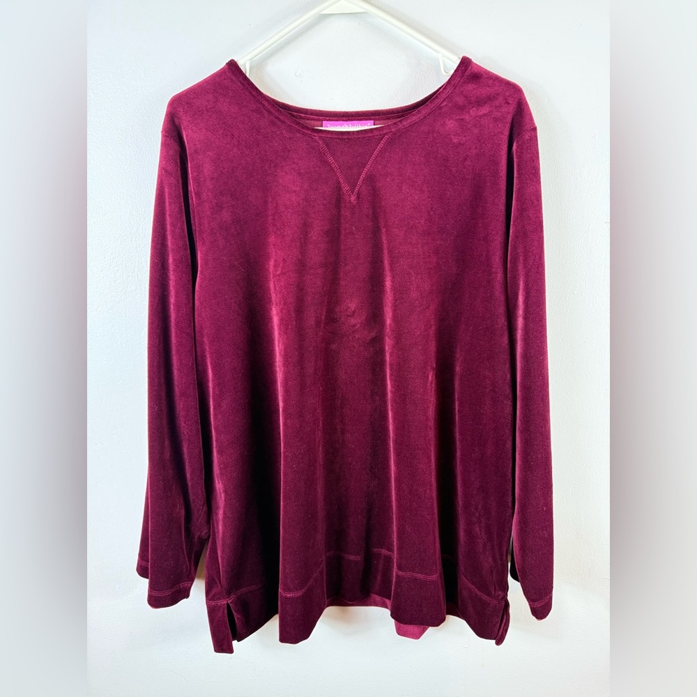 Woman Within Velour Tunic Blouse Large 18/20 Burgundy Holiday‎ Winter